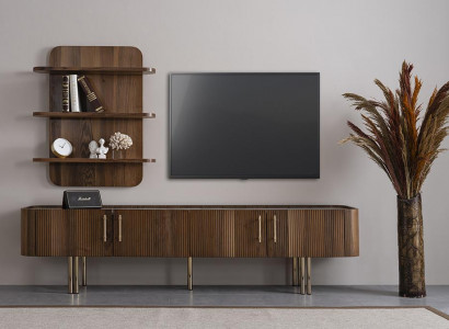 Living room furniture design wall unit luxury TV stand brown wall shelves